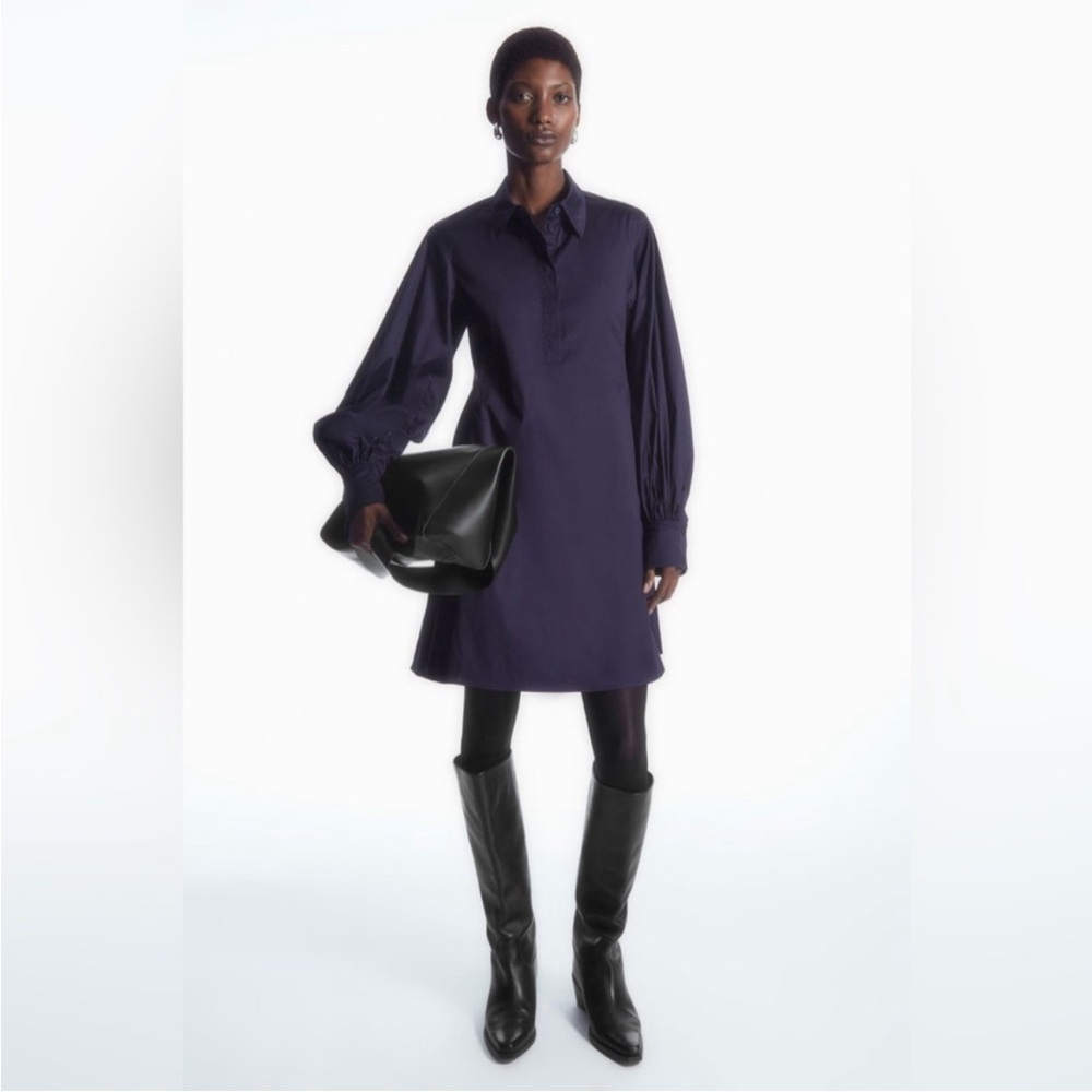 COS Gathered-Sleeve Mini Shirt Dress